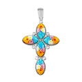 Sterling Silver 925 Rhodium Plated Cross Murano Glass With CZ Pendant - MP00003 | Silver Palace Inc.