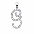 Rhodium Plated 925 Sterling Silver Cursive CZ Initial Charm Pendant -SPP00105
