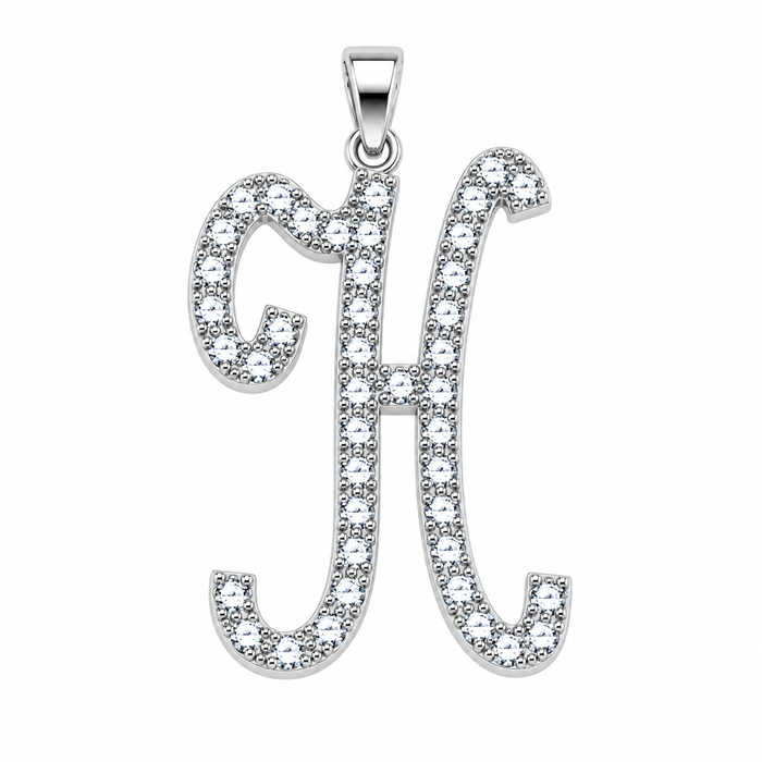 Rhodium Plated 925 Sterling Silver Cursive CZ Initial Charm Pendant -SPP00105