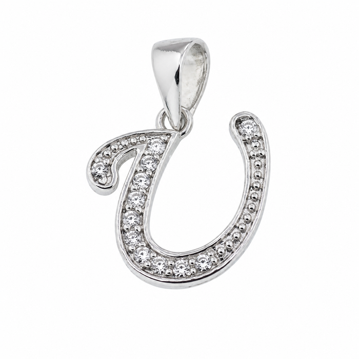 Rhodium Plated 925 Sterling Silver Cursive CZ  Initial Charm Pendant-SPP00101