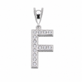 Rhodium Plated 925 Sterling Silver Cursive CZ Initial Charm Pendant-SPP00106