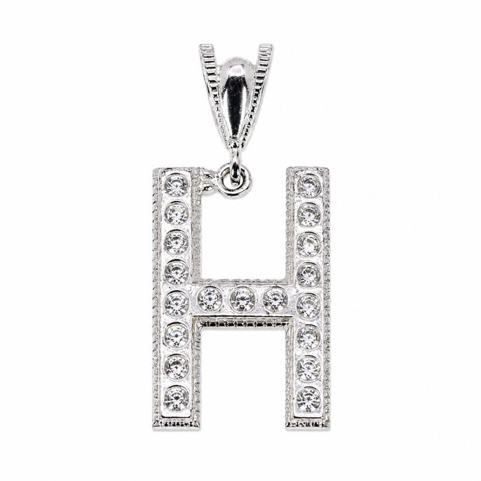 Rhodium Plated 925 Sterling Silver Cursive CZ Initial Charm Pendant-SPP00106