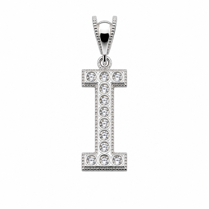 Rhodium Plated 925 Sterling Silver Cursive CZ Initial Charm Pendant-SPP00106