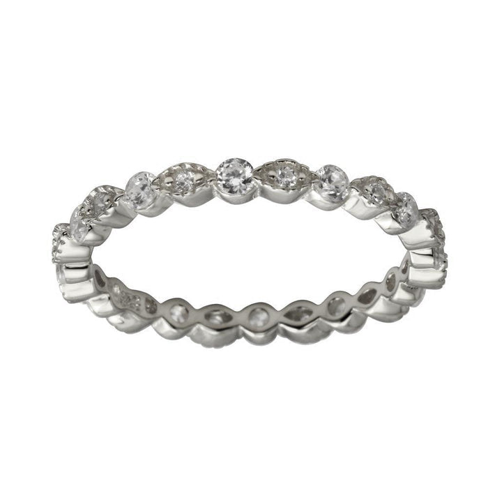 Rhodium Plated 925 Sterling Silver CZ and Eye Pattern Eternity Ring - BGR01185RHD