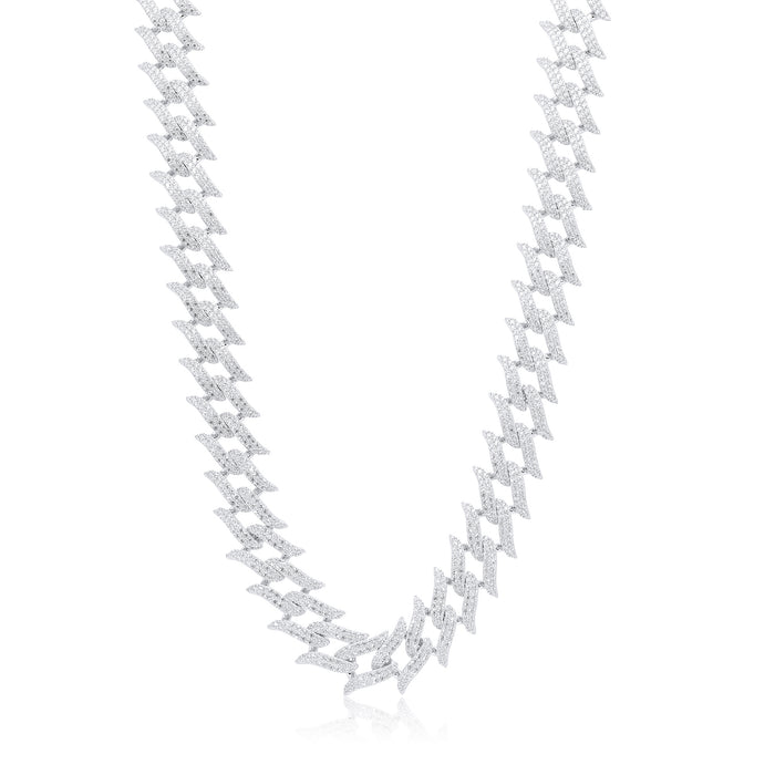 Rhodium Plated 925 Sterling Silver CZ Encrusted Spike Barbed Wire 13mm Chain or Bracelet - GMN00237