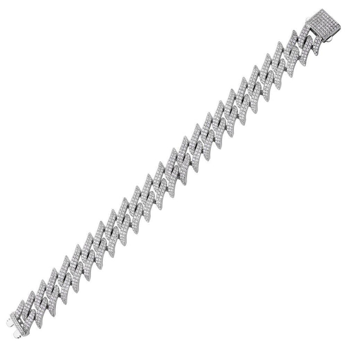 Rhodium Plated 925 Sterling Silver CZ Encrusted Spike Barbed Wire 13mm Chain or Bracelet - GMN00237