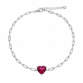 Rhodium Plated 925 Sterling Silver CZ Heart Paper Link Chain Bracelet - STB00629