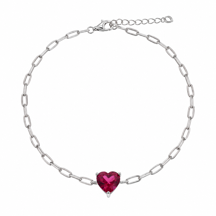 Rhodium Plated 925 Sterling Silver CZ Heart Paper Link Chain Bracelet - STB00629