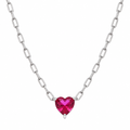 Rhodium Plated 925 Sterling Silver CZ Heart  Paper Link Chain Necklace - STP01880