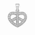 Rhodium Plated 925 Sterling Silver CZ Heart Peace Symbol Charm Pendant- CHARM00204