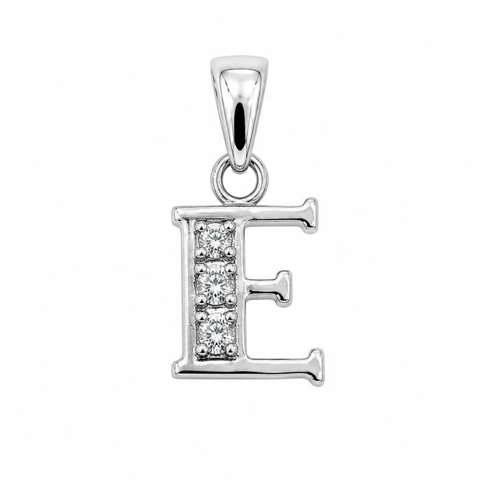 Rhodium Plated 925 Sterling Silver CZ Initial Charm Pendant-SPP00099