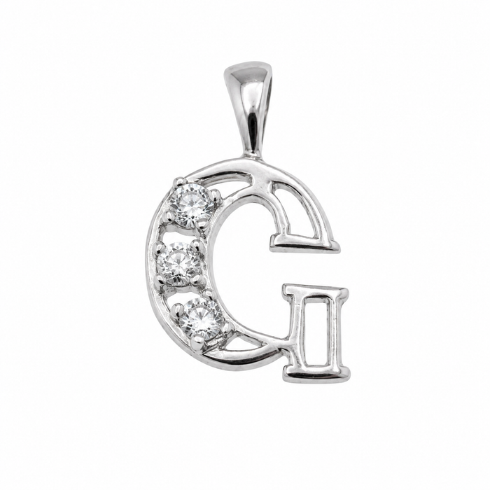 Rhodium Plated 925 Sterling Silver CZ Initial Charm Pendant-SPP00099