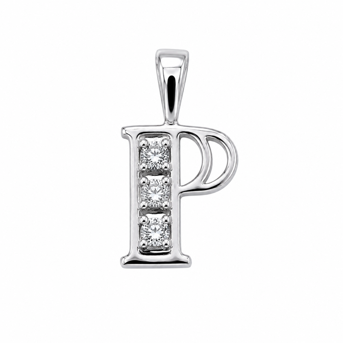 Rhodium Plated 925 Sterling Silver CZ Initial Charm Pendant-SPP00099