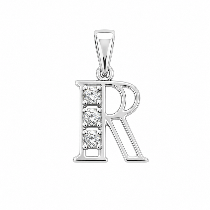 Rhodium Plated 925 Sterling Silver CZ Initial Charm Pendant-SPP00099