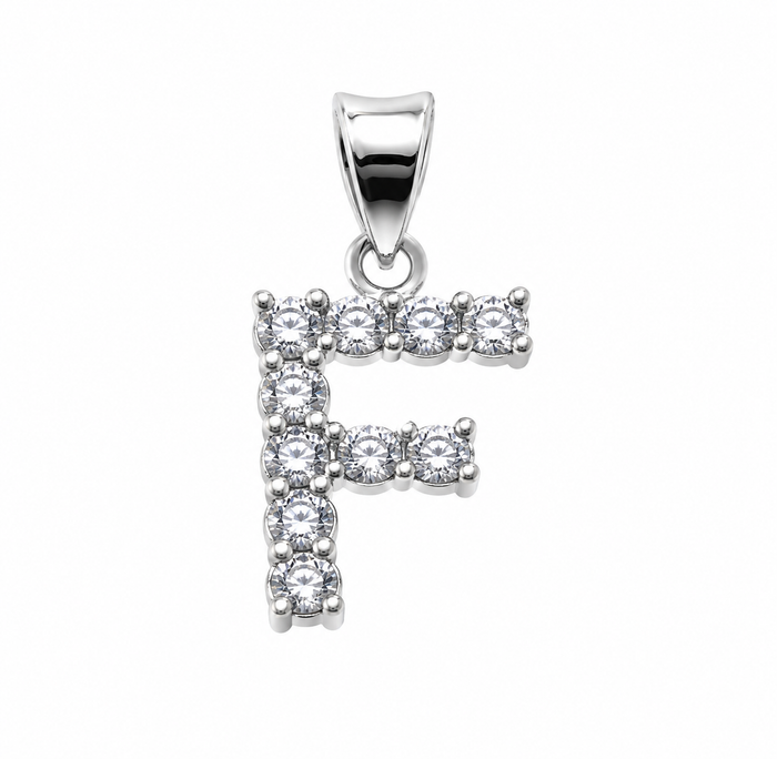 Rhodium Plated 925 Sterling Silver CZ Initial Charm Pendant-SPP00100