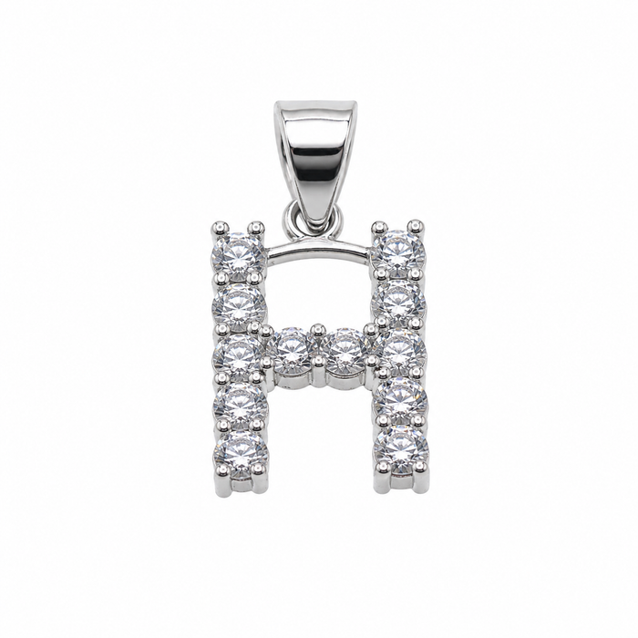 Rhodium Plated 925 Sterling Silver CZ Initial Charm Pendant-SPP00100