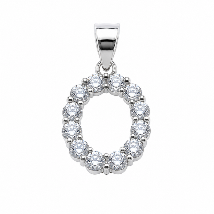 Rhodium Plated 925 Sterling Silver CZ Initial Charm Pendant-SPP00100