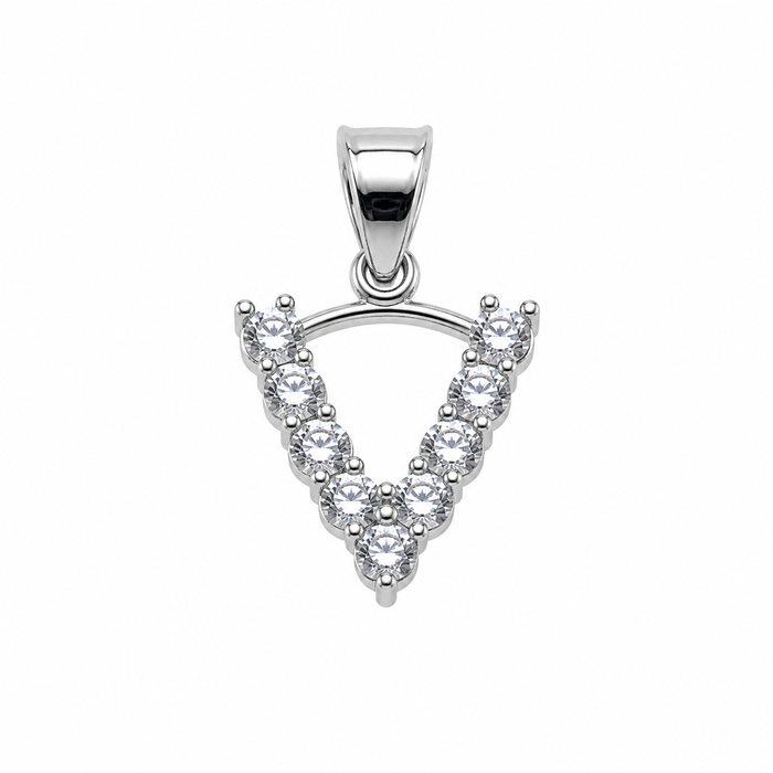 Rhodium Plated 925 Sterling Silver CZ Initial Charm Pendant-SPP00100