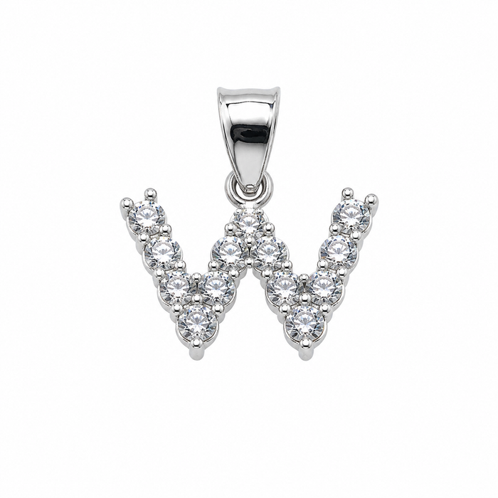 Rhodium Plated 925 Sterling Silver CZ Initial Charm Pendant-SPP00100