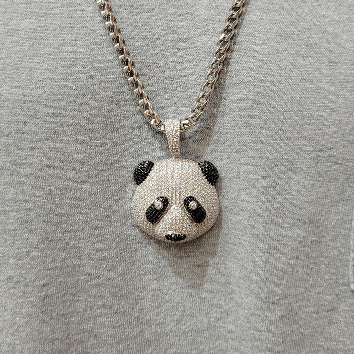 Rhodium Plated 925 Sterling Silver CZ  Panda Hip Hop Pendant - SLP00265