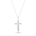 Rhodium Plated 925 Sterling Silver Dainty Lab Grown Diamond 22.5mm x 13.5mm Cross Pendant Necklace - LGMN00011