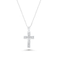 Rhodium Plated 925 Sterling Silver Dainty Lab-Grown Diamond Crucifix Pendant Necklace - LGMN00016