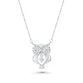 Rhodium Plated 925 Sterling Silver Dancing Moissanite Owl Pendant Necklace - MGMN00028