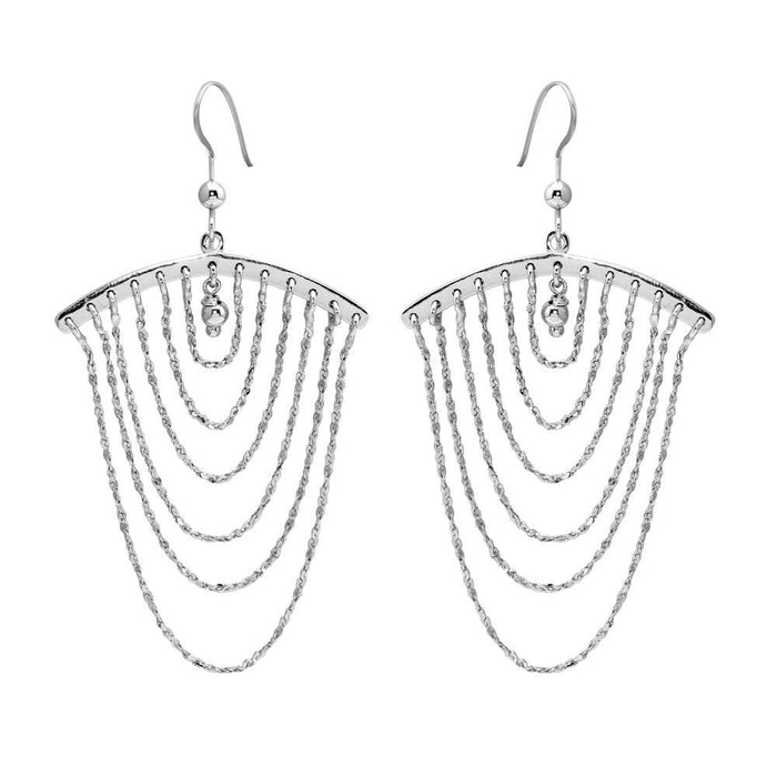 Silver 925 Rhodium Plated Dangling Chain Earrings - SOE00019 | Silver Palace Inc.
