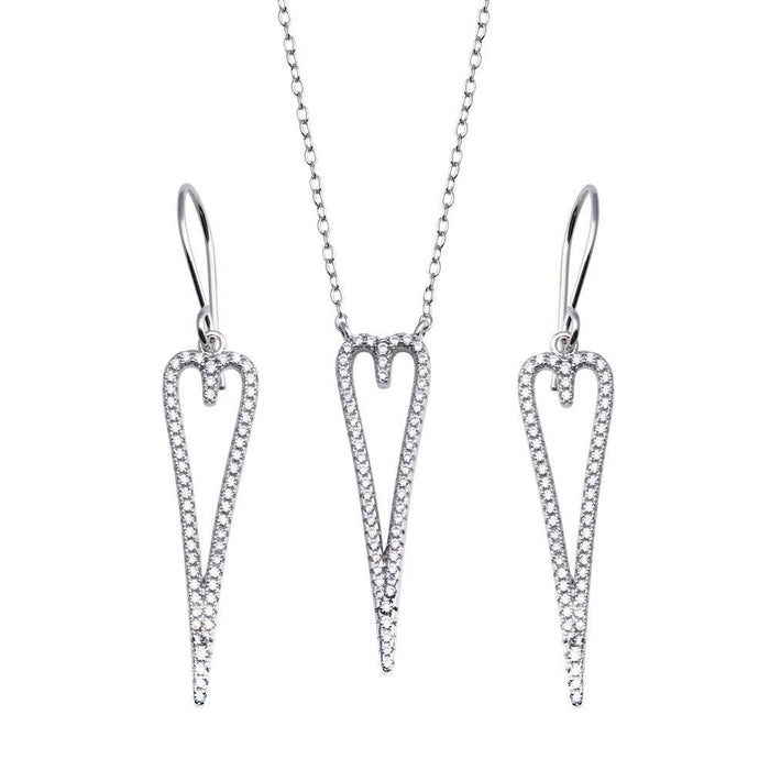 Rhodium Plated 925 Sterling Silver Dangling Open Heart CZ Set - STS00531 | Silver Palace Inc.