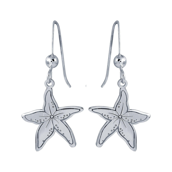 Silver 925 Rhodium Dangling Starfish Earrings - SOE00038 | Silver Palace Inc.