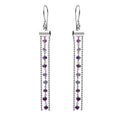 Silver 925 Rhodium Plated Dangling Tassel Earrings with Dark Red Beads - DIE00005RH-GR | Silver Palace Inc.