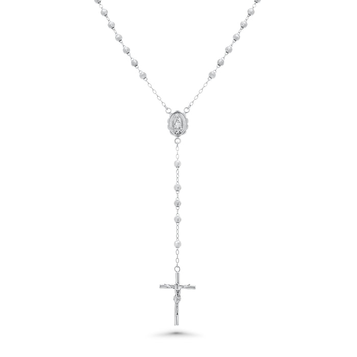 Rhodium Plated 925 Sterling Silver DC 3mm Rosary Necklace - GMN00249 | Silver Palace Inc.