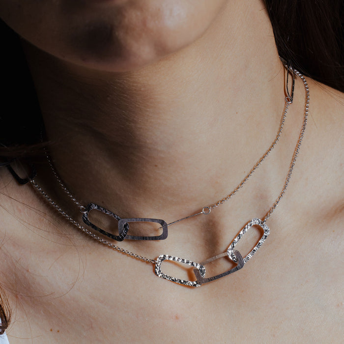 Rhodium Plated 925 Sterling Silver DC Open Squares Necklace - ECN00066RH