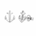 Rhodium Plated 925 Sterling Silver Diamond Cut Anchor Stud Earrings - TGE00062