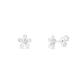Rhodium Plated 925 Sterling Silver Diamond Cut Flower Stud Earring - TGE00028