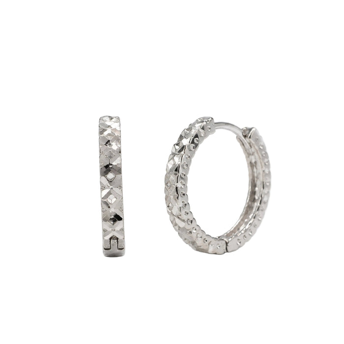 Rhodium Plated 925 Sterling Silver Diamond Cut Hoop Earrings - TGE00040