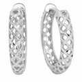 Rhodium Plated 925 Sterling Silver Diamond Cut Openwork Textured Lattice Hoop Earrings - TGE00038