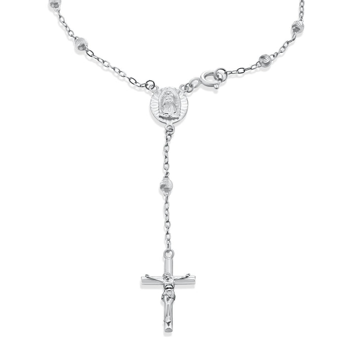 Rhodium Plated 925 Sterling Silver Diamond Cut Rosary Bracelet- GMB00203
