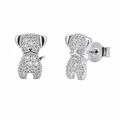 Rhodium Plated 925 Sterling Silver Dog Studded Clear CZ 6.7mm x 10mm Stud Earrings - BGE00753