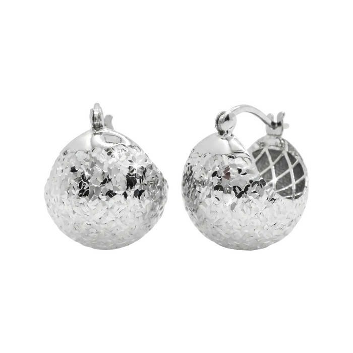 Rhodium Plated 925 Sterling Silver Dome Latch Lock Earrings - GME00163