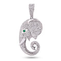Rhodium Plated 925 Sterling Silver Elephant Green Eye and Clear CZ Pendant - SLP00406