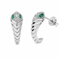 Rhodium Plated 925 Sterling Silver Emerald Green and Clear Moissanite Chevron Wrap Earrings - MTGE00046
