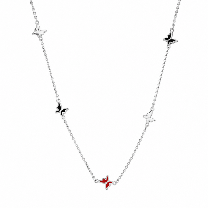 Rhodium Plated 925 Sterling Silver Enamel Multi Color Butterfly Necklace - TGN00021