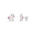 Rhodium Plated 925 Sterling Silver Enamel Unicorn Stud Earring - TGE00026