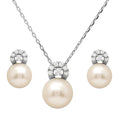 Silver 925 Rhodium Plated Fresh Water Pearl with CZ Stones Sets - BGS00505 | Silver Palace Inc.