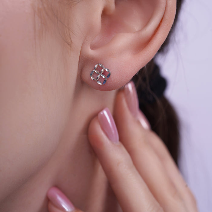 Rhodium Plated 925 Sterling Silver Geometric Clover Stud Earrings - TGE00031