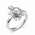 Rhodium Plated 925 Sterling Silver Good Luck Turtle Ring - GMR00457