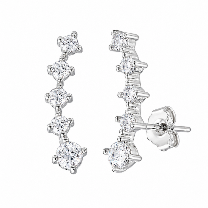 Rhodium Plated 925 Sterling Silver Graduated CZ Climber Earring - BGE00659