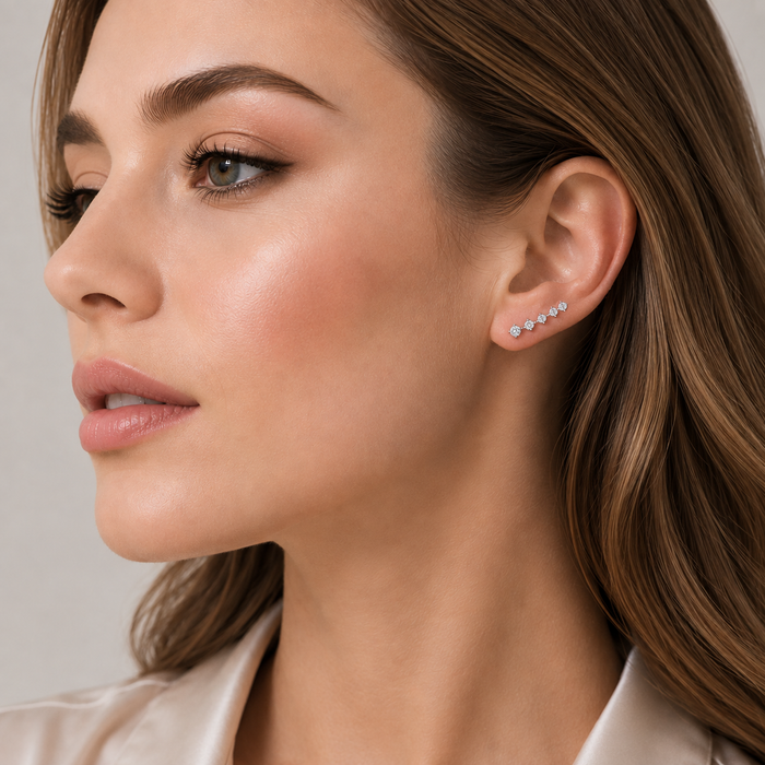 Rhodium Plated 925 Sterling Silver Graduated CZ Climber Earring - BGE00659