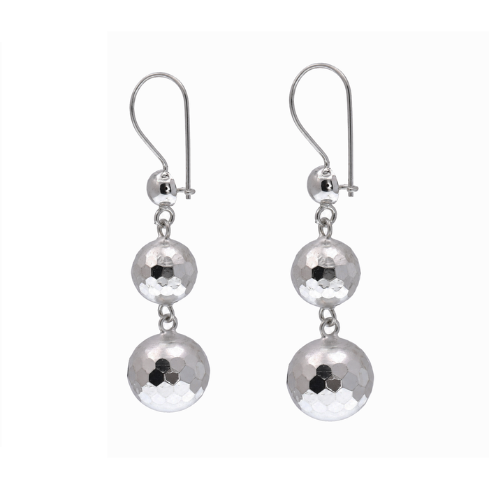 Rhodium Plated 925 Sterling Silver Graduated Round Faceted Bead Earrings - DSE00075